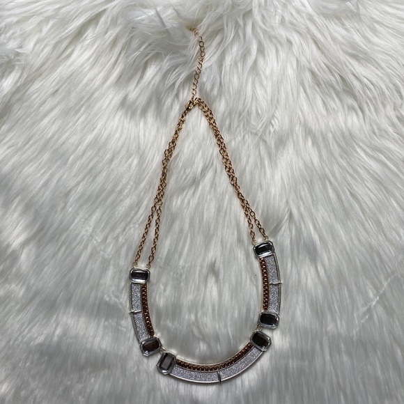 Silver and Gold Double Chain Plate Necklace - Picture 5 of 6